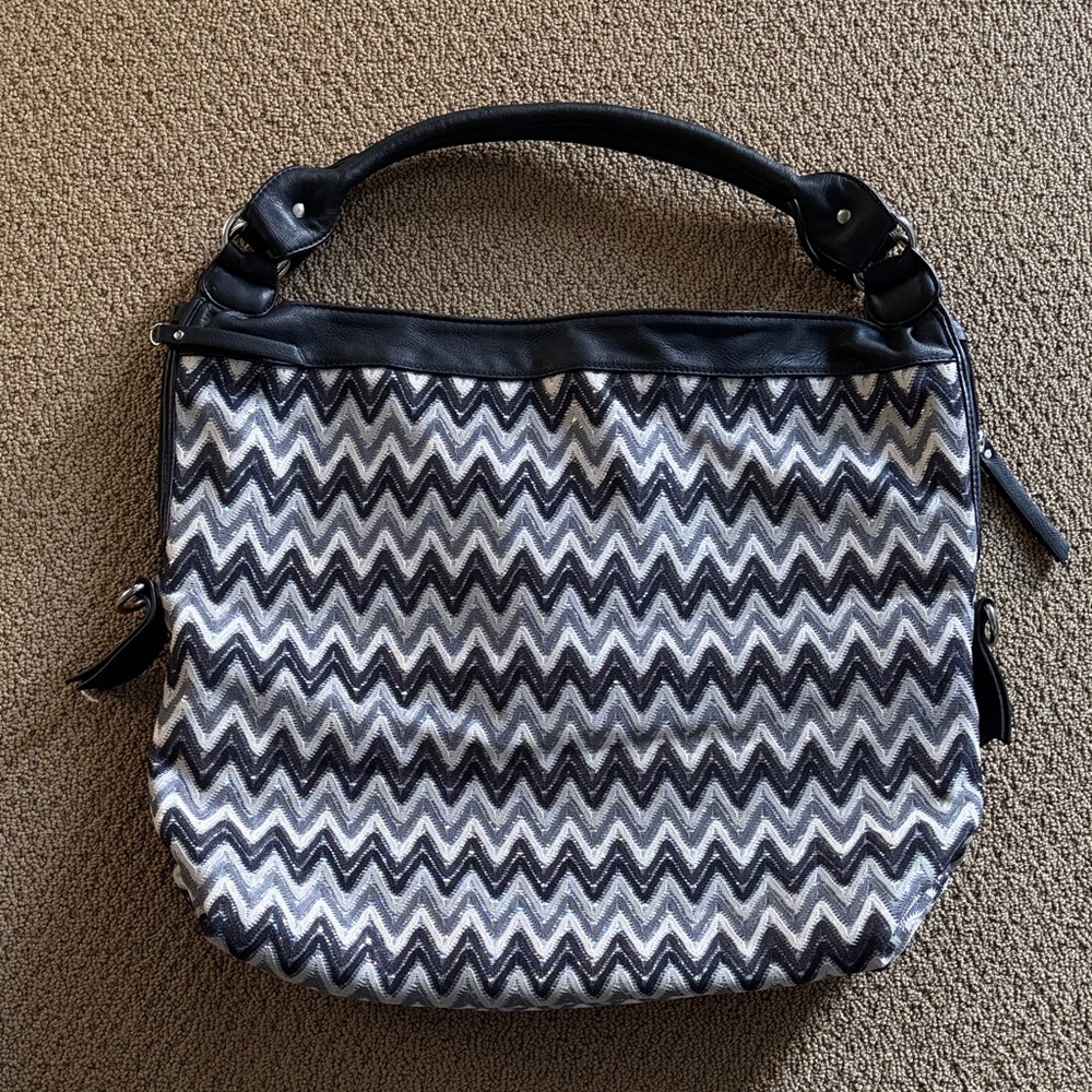 Big Buddha Black and Gray Chevron Shoulder Bag